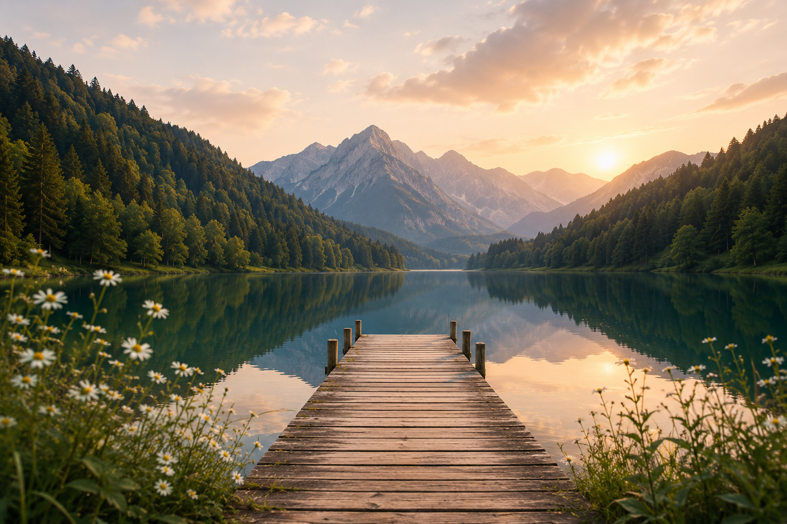 Lac au cœur des montagnes dans un paysage naturel et paisible